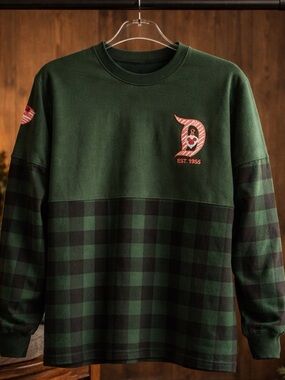 Disney Green and Black Plaid Panel spirit jersey Crewneck with Emblem